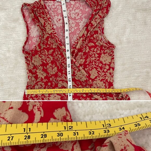 Soprano Red and Beige Floral Wrap Dress Womens Sz S - Picture 12 of 14